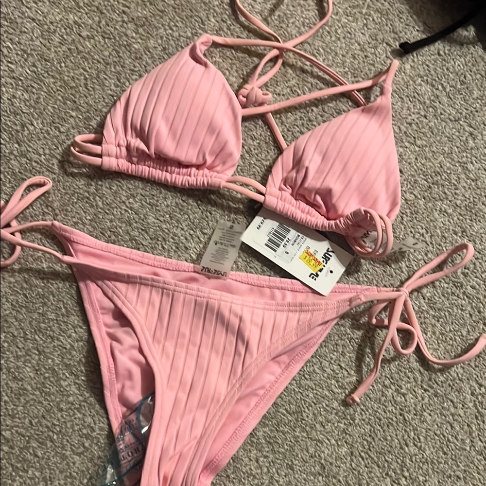Pink Ribbed Bikini Set
